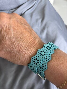 Turquoise Laser-Cut Leather Bracelet/Choker